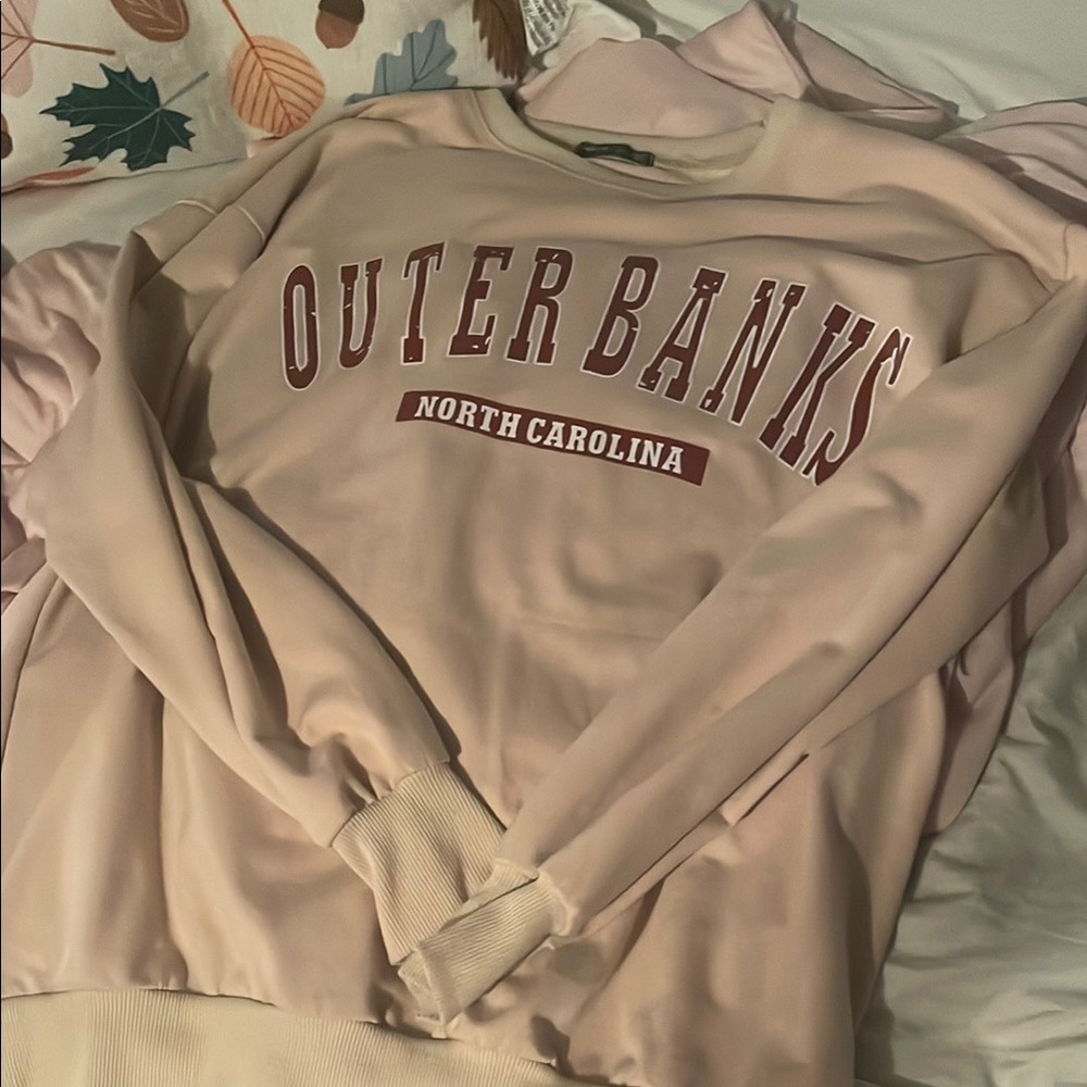 SHEIN Cream Outer Banks Graphic Sweater